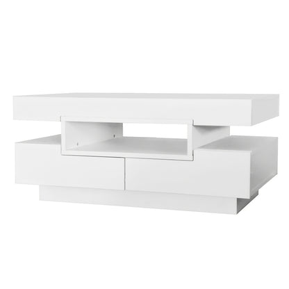 Witte Salontafel – Koffietafel – Tafel – Opbergtafel – Tafeltje – Hoogglans – Vier Lade Front & Achterzijde – Twee Niveaus Design