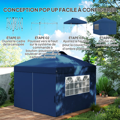 Partytent – Tuinpaviljoen – Easy-up Tent – Opvouwbare Feesttent – Tuintent – Verstelbare Hoogte – Waterdicht Oxford Stof – Draagtas Met Wieltjes – Donkerblauw