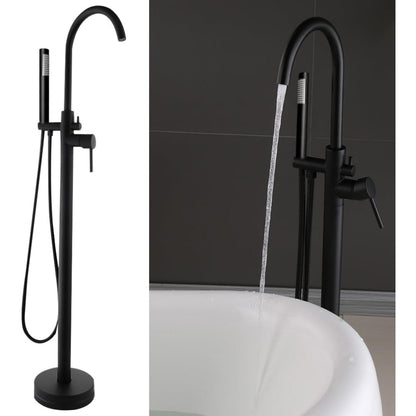 Badkraan – Badmengkraan – Badthermostaat – Mengkraan – Handdouche – Vrijstaand – Zwart – Messing – Vloermontage – Hoogte 115 cm – Watervaluitloop 22 cm