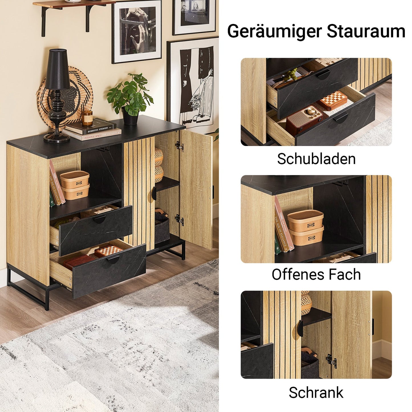 Keukenkast – Keukenbuffet – Opbergkast – Magnetronkast – Buffetkast – Met Magnetronvak en Verstelbare Plank – Eikenhout Zwart – Compact 107x85x40 cm