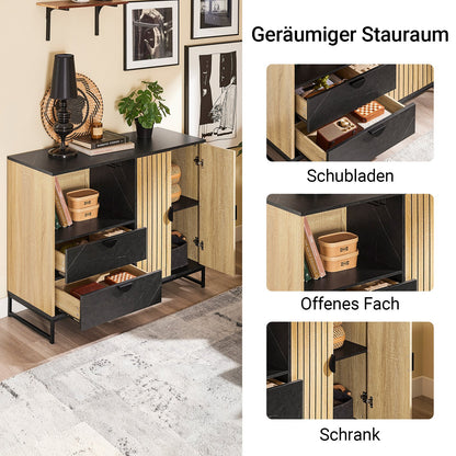Keukenkast – Keukenbuffet – Opbergkast – Magnetronkast – Buffetkast – Met Magnetronvak en Verstelbare Plank – Eikenhout Zwart – Compact 107x85x40 cm