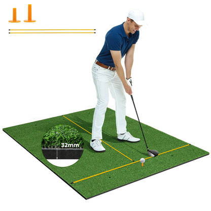 Golfmat – Golf oefenmat – Putting mat – Trainingsmat – Teemat – 6 tee-plaatsen – Inclusief 2 alignment sticks – Realistisch kunstgras – Duurzame EVA constructie – Groen – 152x117 cm