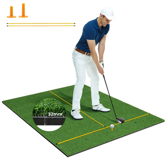 Golfmat – Golf oefenmat – Putting mat – Trainingsmat – Teemat – 6 tee-plaatsen – Inclusief 2 alignment sticks – Realistisch kunstgras – Duurzame EVA constructie – Groen – 152x117 cm