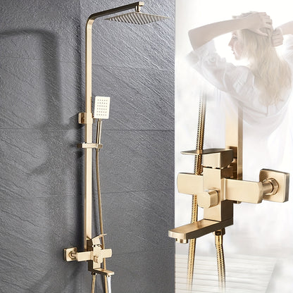 Douche Set – Regendouche – Handdouche – Douchepaneel – Douche Systeem – Geborsteld Goud – RVS Materiaal – Muurmontage Zonder Elektriciteit