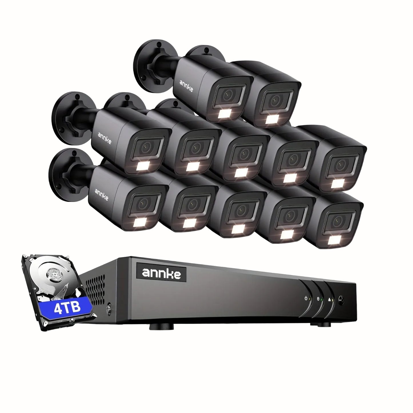 Bekabeld Beveiligingssysteem – Beveiligingsset – CCTV Systeem – Surveillance Camera Set – Bewakingscamera – 12x Full HD 1080p Camera’s – AI Mens- en Voertuigdectie – 4TB HDD & Nachtzicht 20 Meter