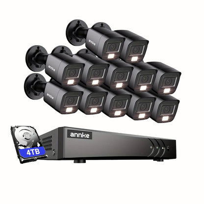 Bekabeld Beveiligingssysteem – Beveiligingsset – CCTV Systeem – Surveillance Camera Set – Bewakingscamera – 12x Full HD 1080p Camera’s – AI Mens- en Voertuigdectie – 4TB HDD & Nachtzicht 20 Meter