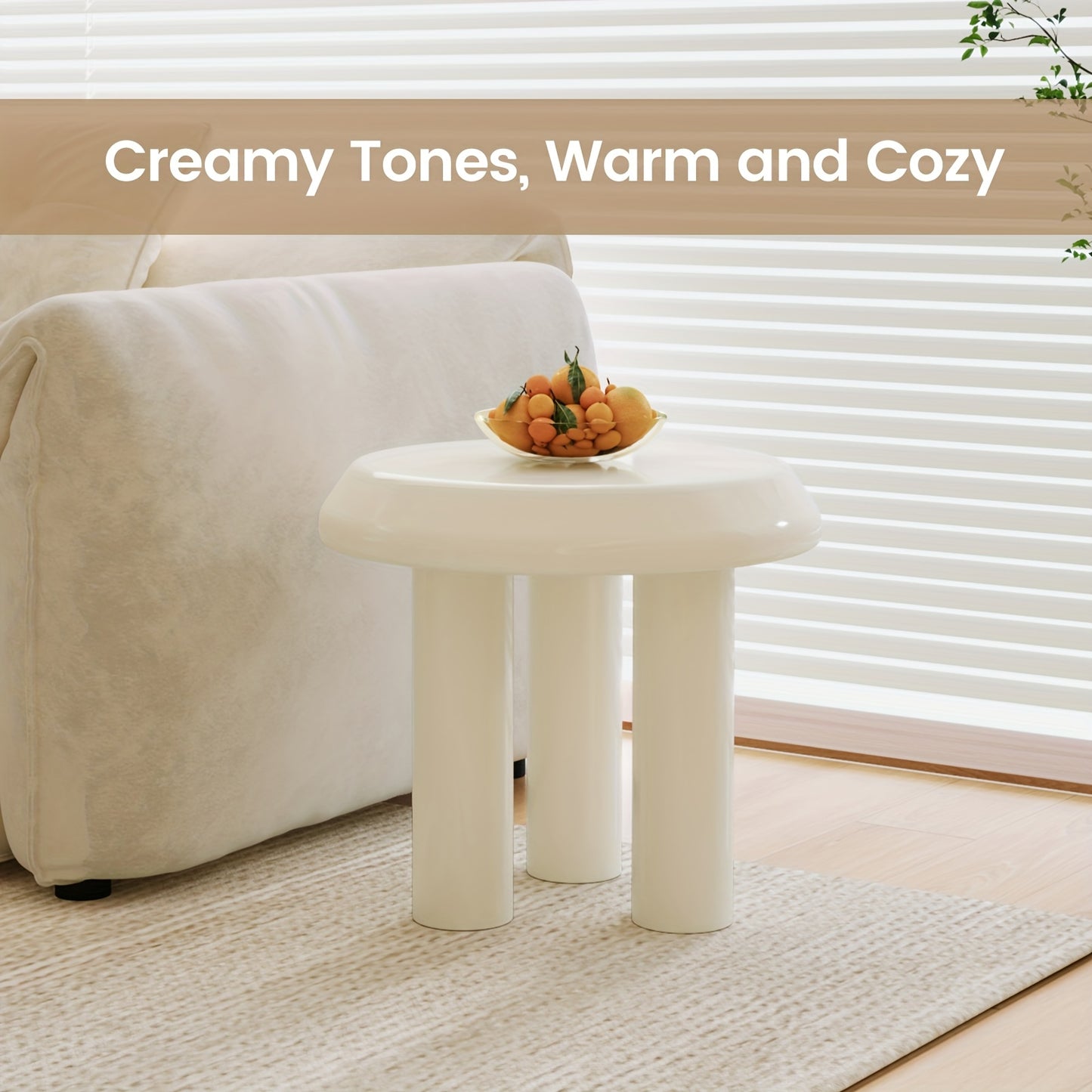 Bijzettafel – Sidetable – Salontafel – Nachtkastje – Banktafel – Ronde Kleine Tafel – Milky Wit – Compact & Eenvoudig Te Monteren