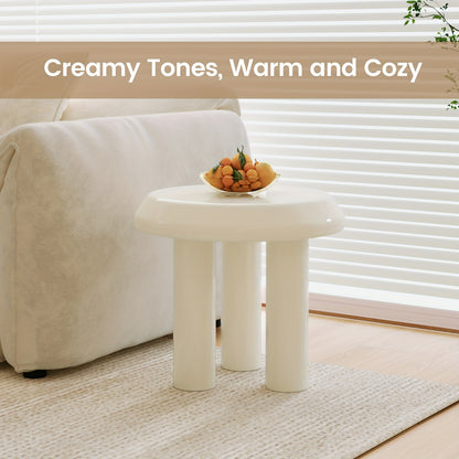 Bijzettafel – Sidetable – Salontafel – Nachtkastje – Banktafel – Ronde Kleine Tafel – Milky Wit – Compact & Eenvoudig Te Monteren