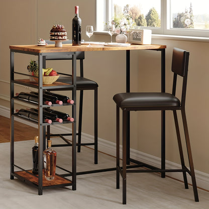 Eettafelset voor 2 personen – Tafel met 2 Stoelen – Keukentafelset – Compacte Eettafel – Kleine Ruimte Meubel – Counter Hoogte – Opbergruimte Onder Tafelblad – Mix Hout en Metaal