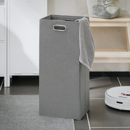 Badkamerkast – Kolomkast – Opbergkast – Smalle Kast – Vloerkast – Met Wasmand – 30x30x145 cm Wit – MDF & Bamboe