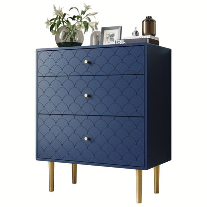 Ladekast – Ladenkast – Commode – Dressoir – Opbergkast – Navy Blauw Met Gouden Poten – 3 Lades – Stabiele Metalen Constructie – Compact 89 cm Hoog