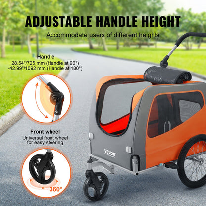 fietskar hond – hondenfietskar – hondenaanhanger – hondenbuggy – hondenkar – Opvouwbaar Frame – Draagvermogen 30 kg – Universele Koppeling – Reflectoren – Oranje/Grijs