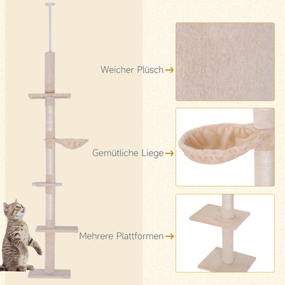 Krabpaal – Krabboom – Kattenboom – Klimpaal – Kattenmeubel – Verstelbaar 230-260 cm – Stevig Sisal Ontwerp Beige