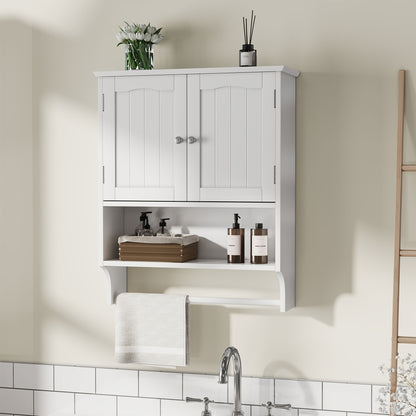 Wandkastje Badkamer – Opbergkastje Muurkastje Medicijnkastje Handdoekenrek – Wit MDF Hardhout – 2 Verstelbare Planken – Wandmontage Space Saver