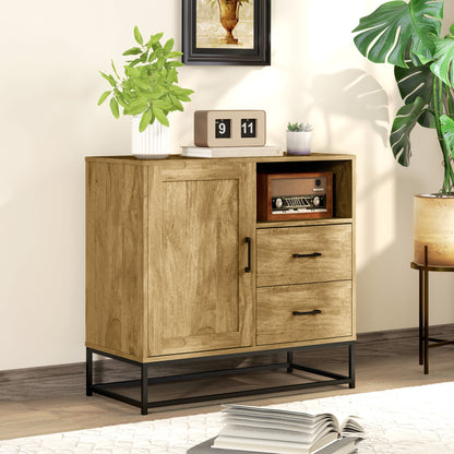 Buffetkast – Dressoir – Opbergkast – Keukenkast – Eetkamerkast – Natuurlijk Hout – 80 x 40 x 78 cm – Verstelbare Plank en 2 Lades