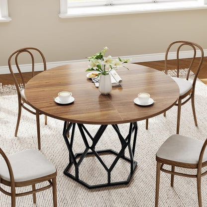 Ronde Eettafel – Eetkamertafel – Keukentafel – Tafel Met Verlengblad – Farmhouse Tafel – 119,38 cm Diameter – Warm Bruine Houtafwerking