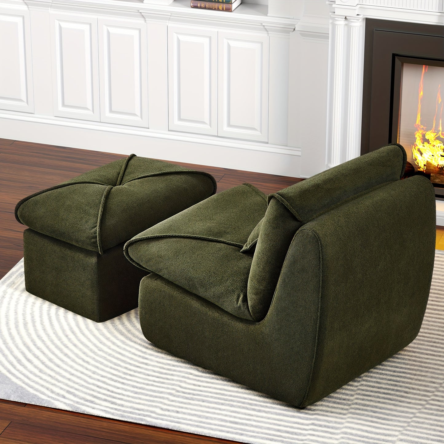 Recliner Chair, Ergonomic Upholstered Lazy Sofa, Indoor Seat Cushion with Soft Light Beige-Friendly Chenille Fabric, Modern Lounger with High-Density Foam Support, Suitable for Bedroom, Living Room, Office, and Lounge, Lightw