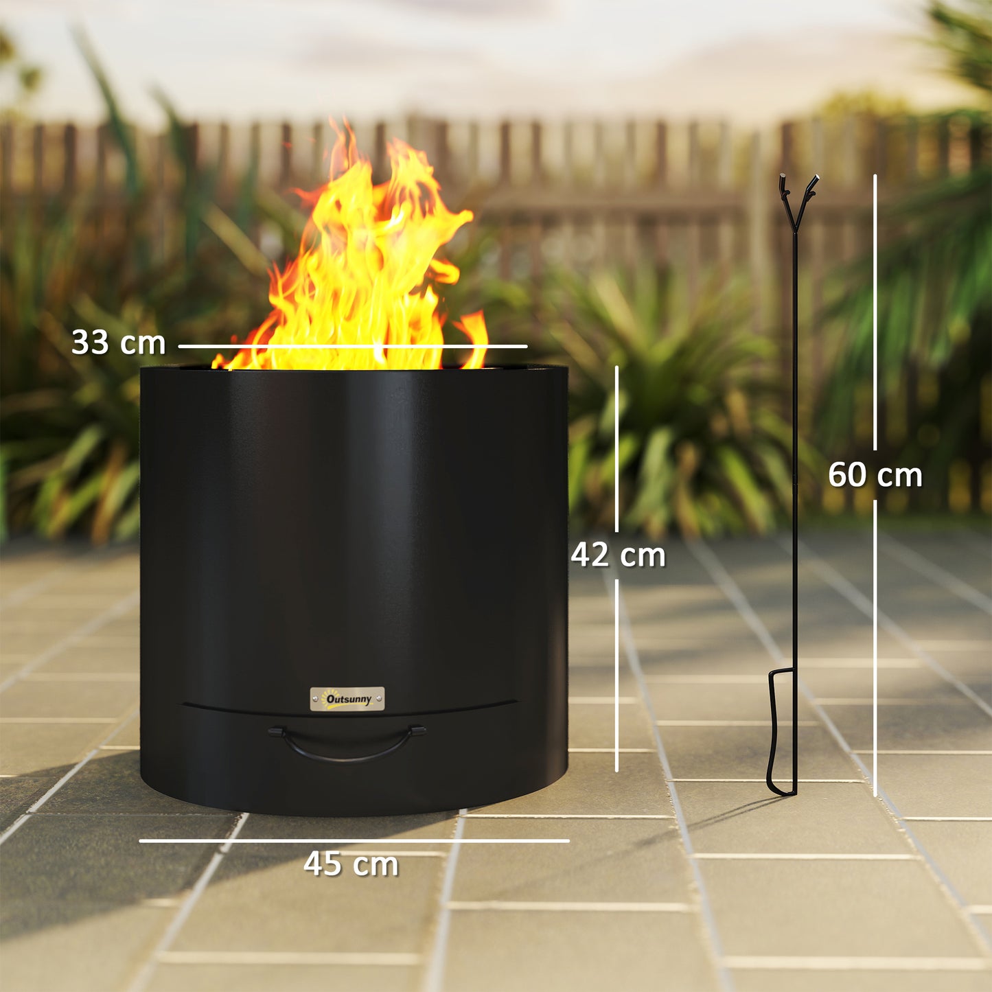 Vuurschaal – Vuurkorf – Tuinhaard – Feuerkorb – Brander – Zwart – Roestvrij Staal – 45 cm Diameter – Inclusief Vuurpook en Aslade