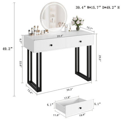 Kaptafel Wit – Make-up Tafel – Schminktisch – Dressingtafel – Toilette – Compact Ontwerp – 2 Ruime Lades – 69 cm Hoogte – Direct Gebruiksklaar – Glamour Stijl