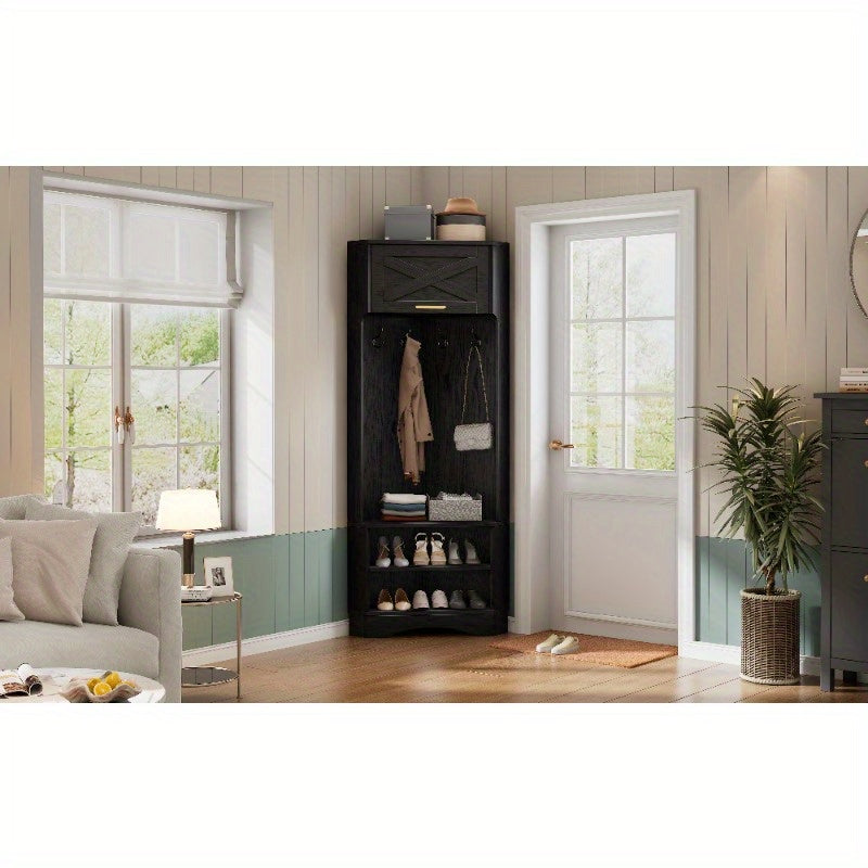Kapstok – Wandkapstok – Garderobe – Jassenrek – Kapstok met Haken – Inclusief 4 Haken – Vouwbaar – Zwart Metaal – Ruimtebesparend – 53x53x180 cm