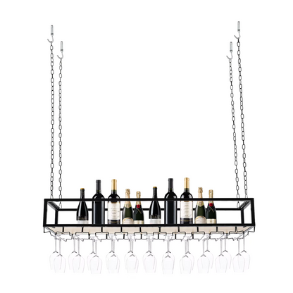 Hangend Wijnrek 110 cm – Wijnfleshouder met Glashouder – Wandmontage – Stijlvol Wijnrek voor Flessen & Wijnglazen – Wijnhouder voor Keuken of Woonkamer