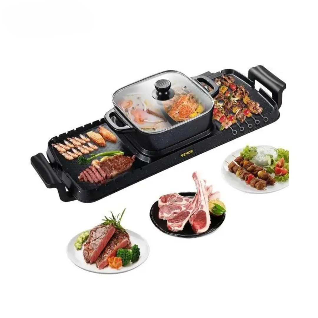 2-in-1 Elektrische Hotpot & BBQ Pan – Chinese Fondue Gourmetstel – 2400W – Voor 1 tot 8 Personen – Rookvrij – Zwart – Ideaal voor Gezellig Tafelen