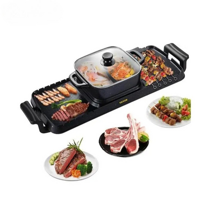 2-in-1 Elektrische Hotpot & BBQ Pan – Chinese Fondue Gourmetstel – 2400W – Voor 1 tot 8 Personen – Rookvrij – Zwart – Ideaal voor Gezellig Tafelen