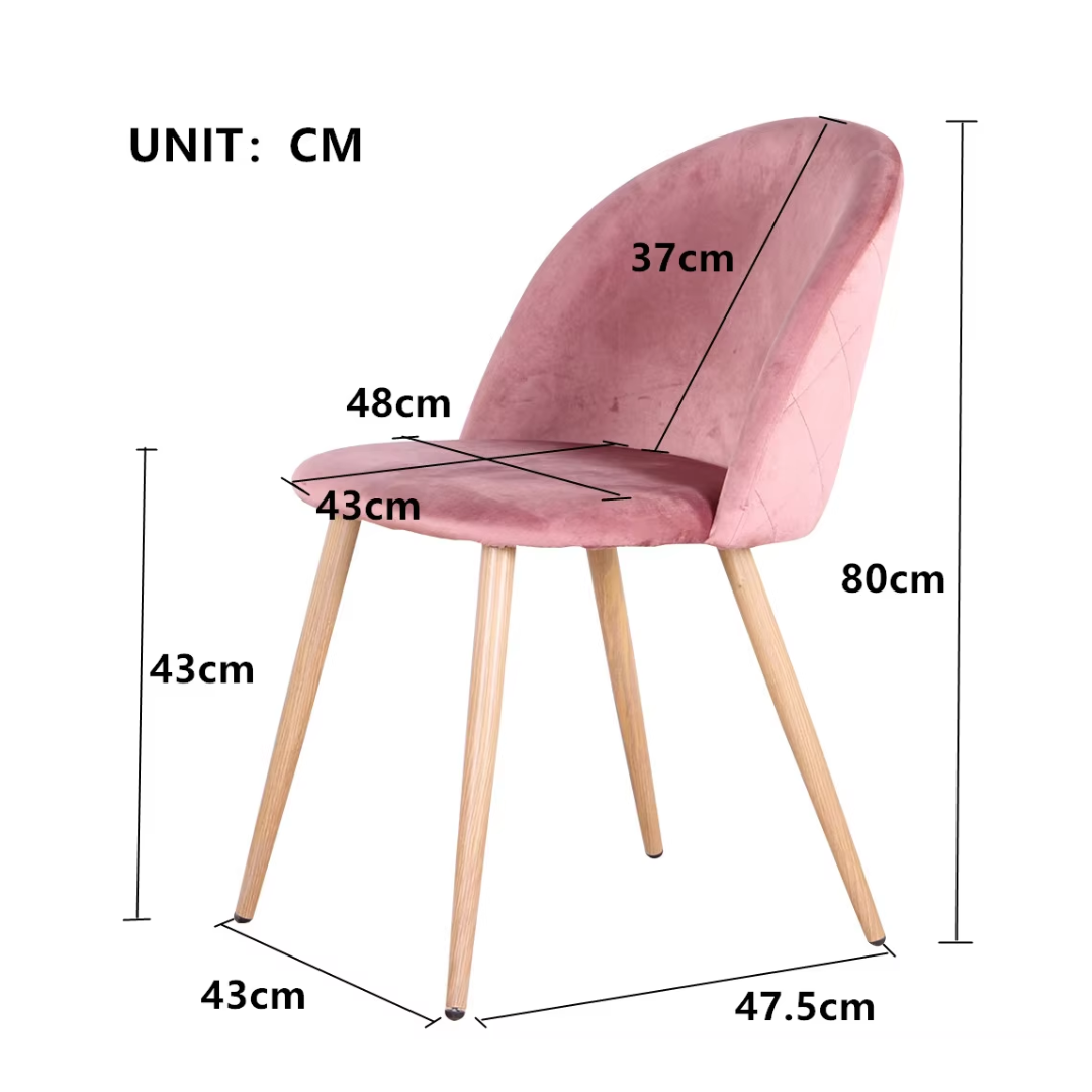 Set van 4 Eetkamerstoelen – Fluwelen Keukenstoelen met Metalen Poten – Velvet Stoelen – Comfortabele Zithoogte – Stijlvol & Modern Design – Roze