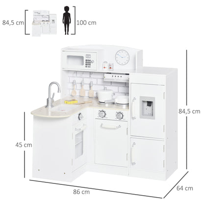 Speelkeuken – Kinderkeuken – Speelkeukentje – Speelkeukentje Voor Kinderen – Wit – 14-delige Accessoireset – Elektrische Waterdispenser – Afmeting 86x64x84,5 cm