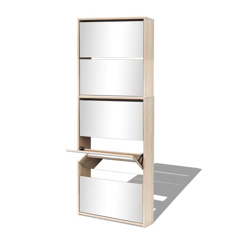 Schoenenkast – Schoenopberger – Schoenrek – Schoenmeubel – Kapkast – Met 5 Planken – Inclusief Spiegel – Eikenhout 63x17x169,5 cm