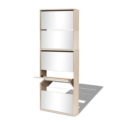 Schoenenkast – Schoenopberger – Schoenrek – Schoenmeubel – Kapkast – Met 5 Planken – Inclusief Spiegel – Eikenhout 63x17x169,5 cm