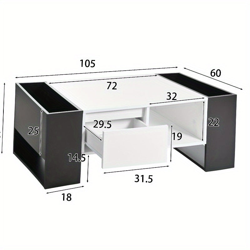 Salontafel – Koffietafel – Woonkamertafel – Tafeltje – Bijzettafel – Modern Design – Hoogglans Zwart – Metaal – Opberglade – 105x60x40,5 cm