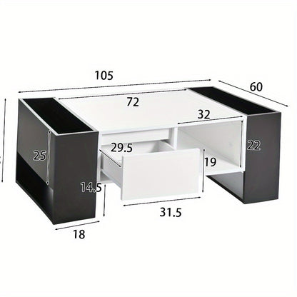 Salontafel – Koffietafel – Woonkamertafel – Tafeltje – Bijzettafel – Modern Design – Hoogglans Zwart – Metaal – Opberglade – 105x60x40,5 cm