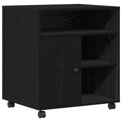 Large Black Oak ( Wood) Printer Stand with 4-Wheel-like Legs, Heavy-Duty Desktop Printing Cabinet, Space-Saving Organizer with Shelves & White-Tipped Feet, Easy Assembly, 60x50x67cm for /Office Printer, Scanner,