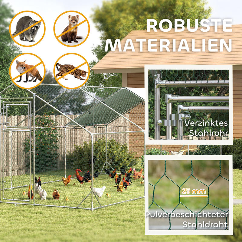 Kippenren – Kipphok – Hennenhok – Kippenhok – Pluimveehok – Grote Robuuste Kippenren – Automatische Voederbak – UV-Bestendig Zeil