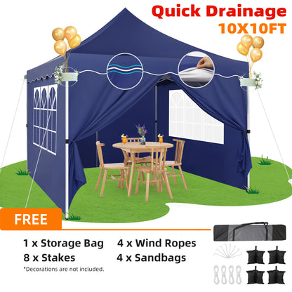 3.05x3.05meter Pop Up Awning With 4 Side Walls, Sun Protection Awning Tent, Thickened Frame, Easy Pop Up Awning For Large Space, Comes With Carrying Bag And Spare Parts, Outdoor Awning For Wedding, Beach, Party, Patio
