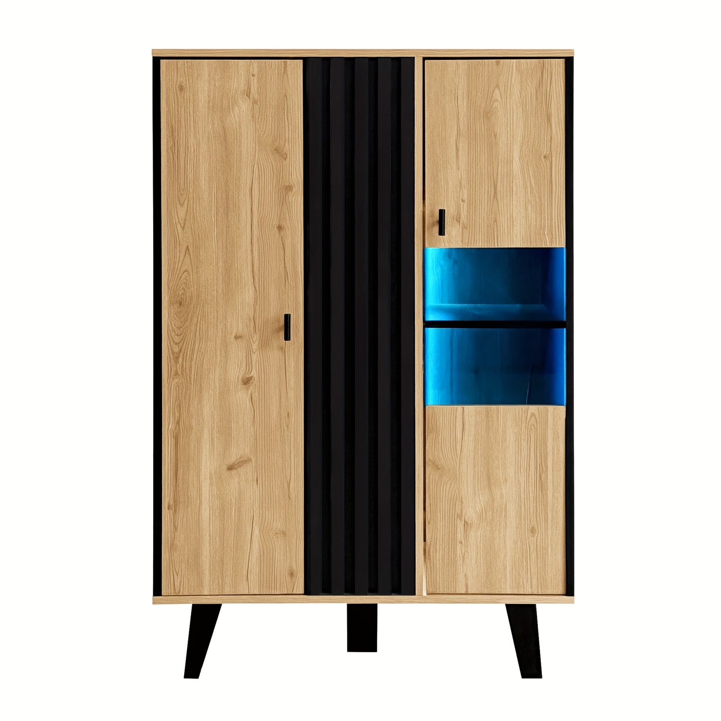 Dressoir – Dressoir Met Zijkasten – Opbergkast – Kast – Wandmeubel – Laminaten Afwerking – Uniek Zwart Houtnerfpatroon