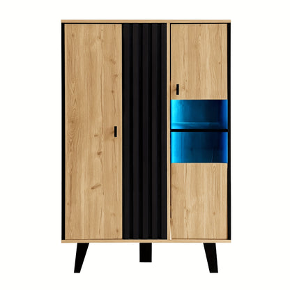 Dressoir – Dressoir Met Zijkasten – Opbergkast – Kast – Wandmeubel – Laminaten Afwerking – Uniek Zwart Houtnerfpatroon