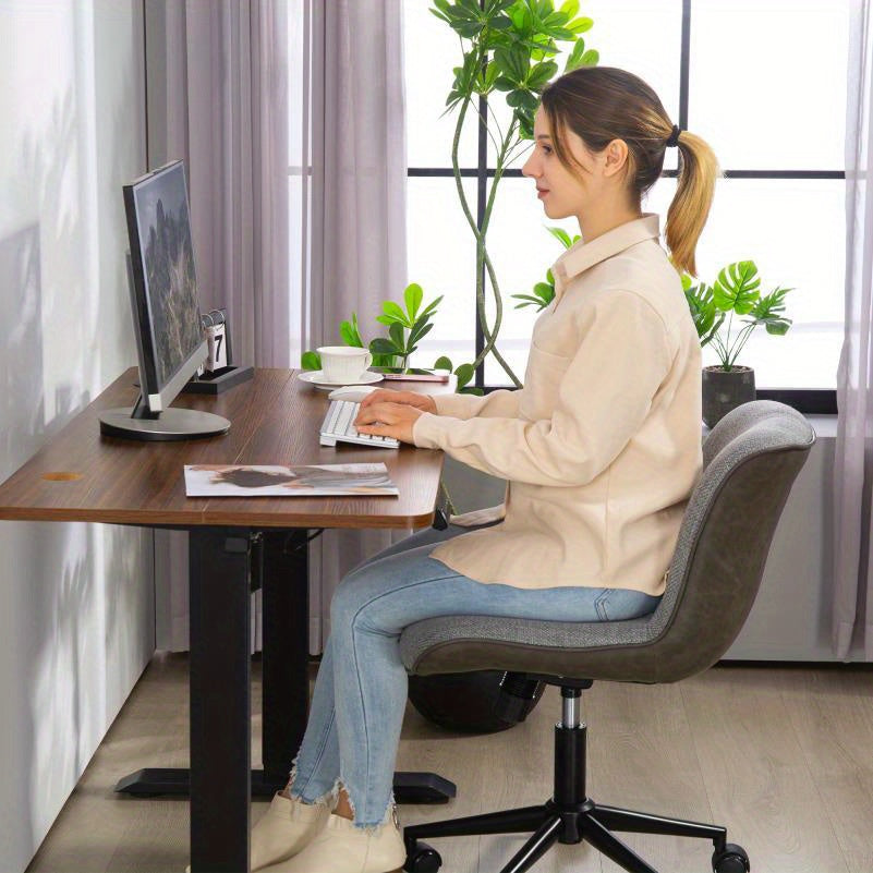 Bureaustoel – Draaistoel – Office Chair – Bureaustoelen – Werkstoel – Verstelbare Zithoogte – Vijfpotig Onderstel Met Antislip Voeten – Gewatteerde Zitting – Armlos Ontwerp – Ergonomisch – Modern Minimalistisch – Donkergrijs