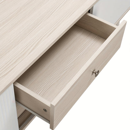 Modern TV Stand with Two Drawers & Sliding Doors - White & Natural Wood Finish, 147.32cm H x 101.6cm W, 2-Drawer Storage, Compact Design for Living Room or Bedroom, Bedroom Tv Desk | Minimalist Tv Stand | Metal Frame, TV Tabl