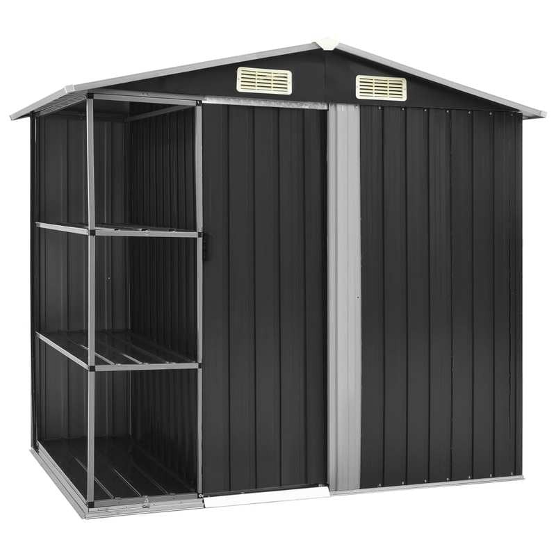 205x130x183cm Removable Anthracite Iron Garden House with Shelves - Heavy-Duty Outdoor Storage Shed, Portable Garden Storage Warehouse with Shelves