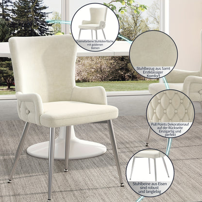 Velvet Eetkamerstoelen – Eetkamerstoelen Zonder Armleuningen – Luxe Stoelen – Velours Stoelen – Beige Stoelen – Metalen Frame – Comfortabel Schuim