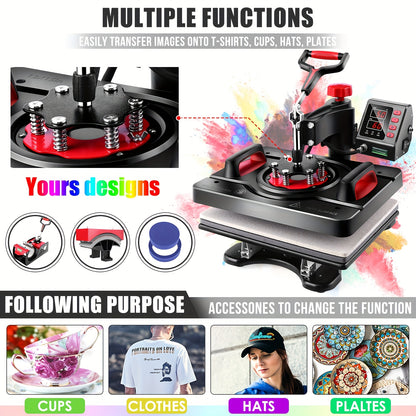 Transferpers – Hittepers – Warmtepers – Heat Press – 5-in-1 Multifunctioneel – 38x30 cm Werkoppervlak – 360° Draaibaar