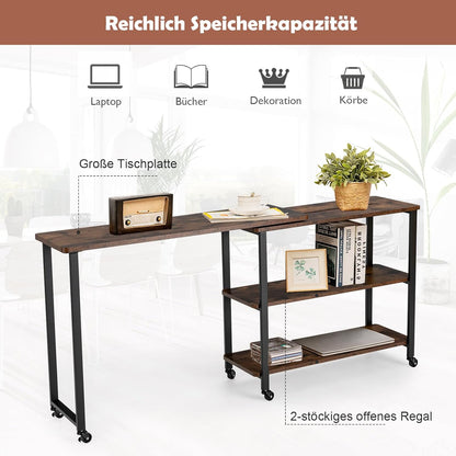 Bijzettafel – Draaibaar Tafelletje – Salontafeltje – Wandtafeltje – Bijzetmeubel – 360° Rotatie – MDF Met Metalen Frame – Bruin/Zwart – 156,5 x 30 x 72,5 cm