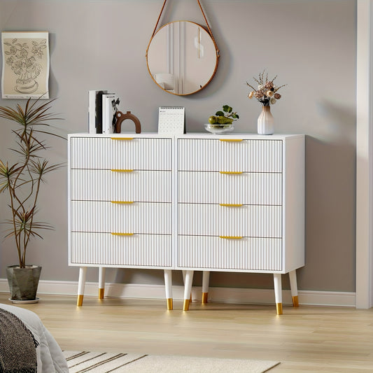 Commode – Ladekast – Dressoir – Kast – Nachtkastje – Wit – Gouden Accenten – 4 Lades – Compact & Ruimtebesparend