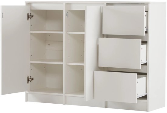 Kast - Dressoirs - 12 laden - Ladekast - Opbergkast - Halmeubel - 90 cm x 35 cm x 120 cm - Wit - QUORE