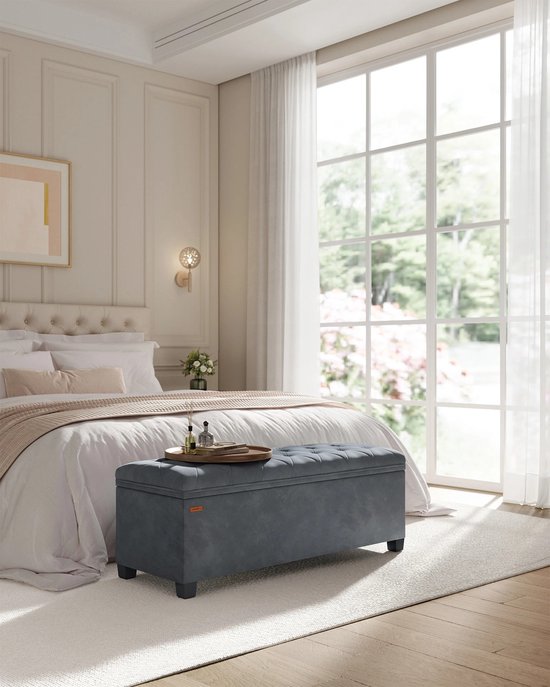 Bank - Zitbank - Slaapkamerbank - Slaapkamer - Opbergers - 38 cm x110 cm x 38 cm - Donkergrijs - QUORE