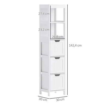 Badkamerkast – Badkamermeubel – Opbergkast – Kolomkast – Wastafelonderkast – Waterbestendig Materiaal – 2 Planken & 3 Lades – Wit
