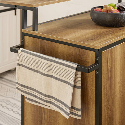 Keukenkast – Keukeneiland – Buffetkast – Opbergkast – Keukenmeubel – Hout – Met 3 Laden & 2 Deuren – Met Wielen & Handdoekhouder – 113x69x106 cm
