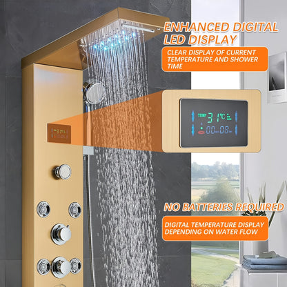 Douchepaneel – Douchewand – Regendouche – Handdouche – Massage Douche – Gouden Kleur – Roestvrij Staal – Multifunctioneel Met Regen- En Massagefunctie